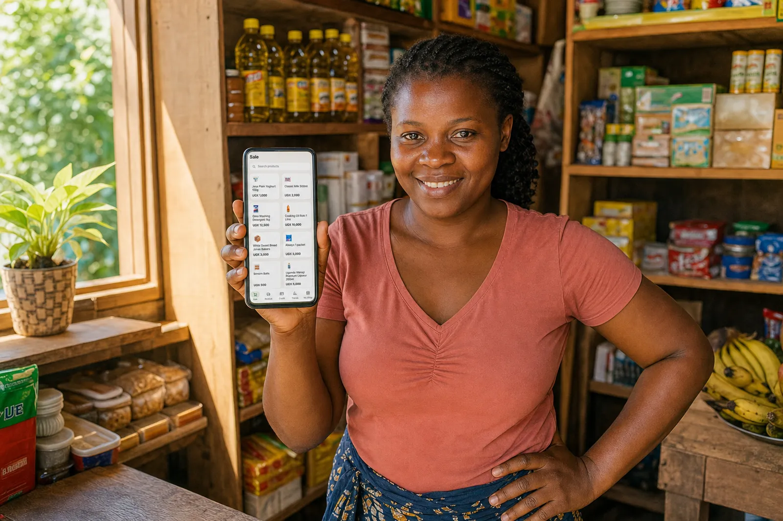 Shopkeeper standing confidently in their store